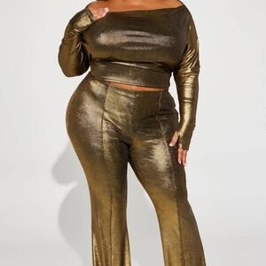 Fashion Nova Metallic Gold Flare Pants